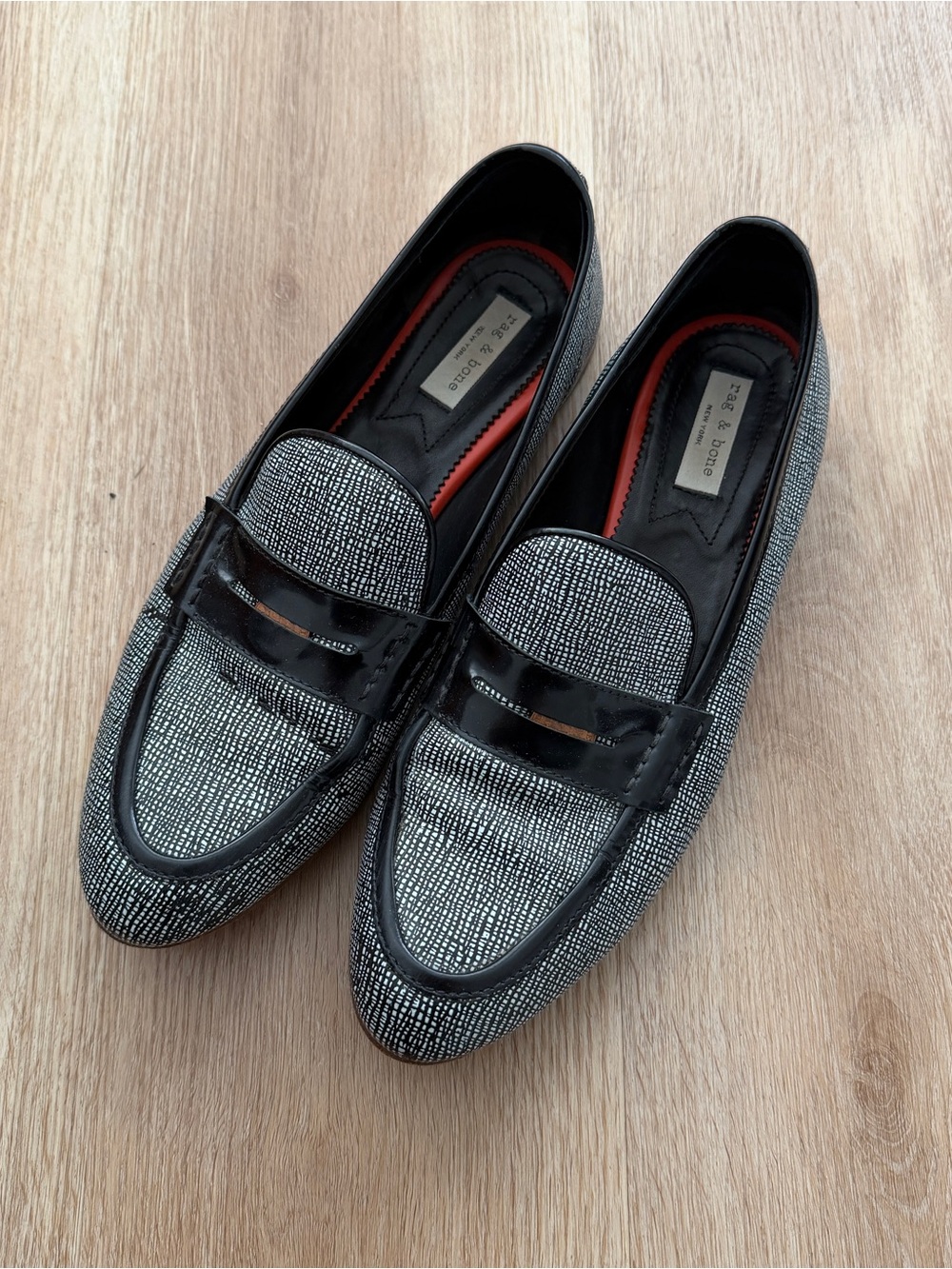 rag & bone Black and Silver Textured Penny Loafers
